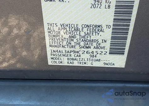 2017 Nissan Altima 2.5 Sv from USA, damaged, VIN 1N4AL3AP9HC264522
